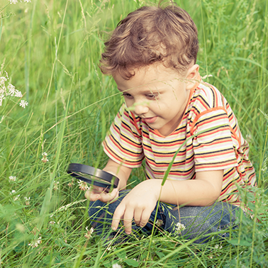 Boy learning outdoor science